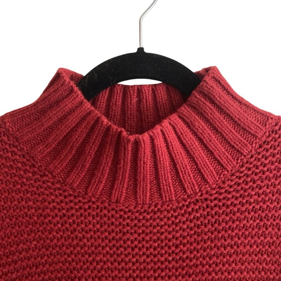 Marine Layer Remi Warm Red Multi Stripe Cotton Merino Wool Mock Neck Sweater - Picture 5 of 11